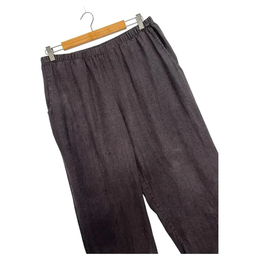 Flax Pants Womens Small Gray Linen Flood Wide Leg Cropped Lagenlook Cottage